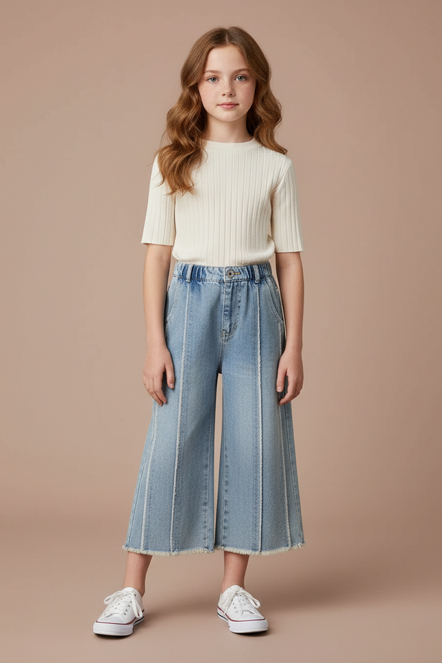 Pantalon Japonais Denim Bleu Ample Fille Décontracté - Jean