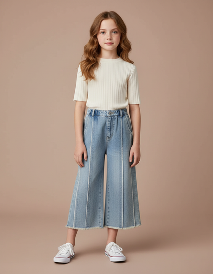 Pantalon Japonais Denim Bleu Ample Fille Décontracté - Jean