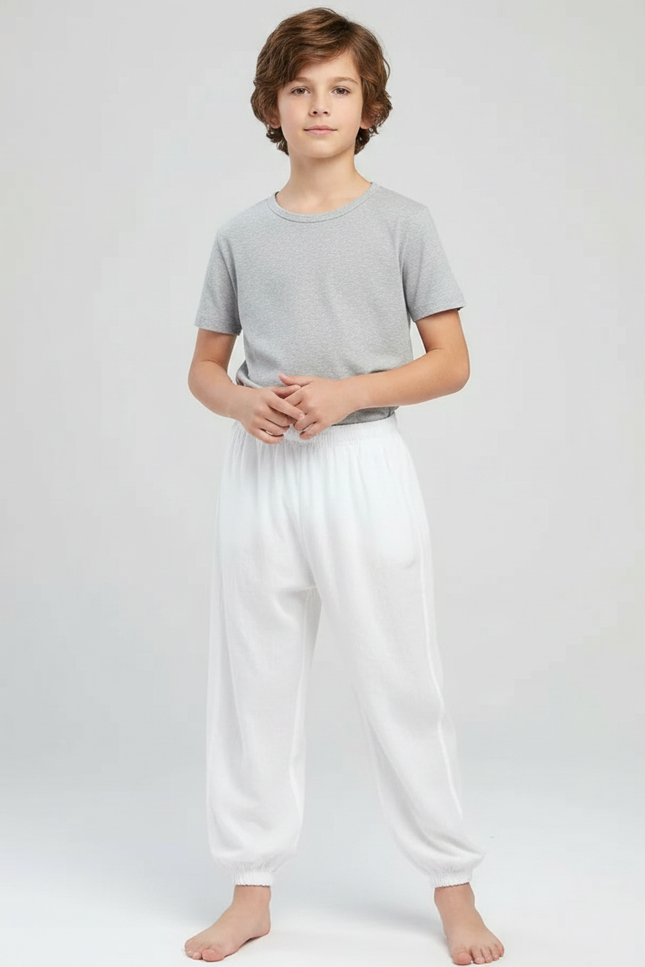 Pantalon Japonais Blanc Ample Coton Enfant Confortable