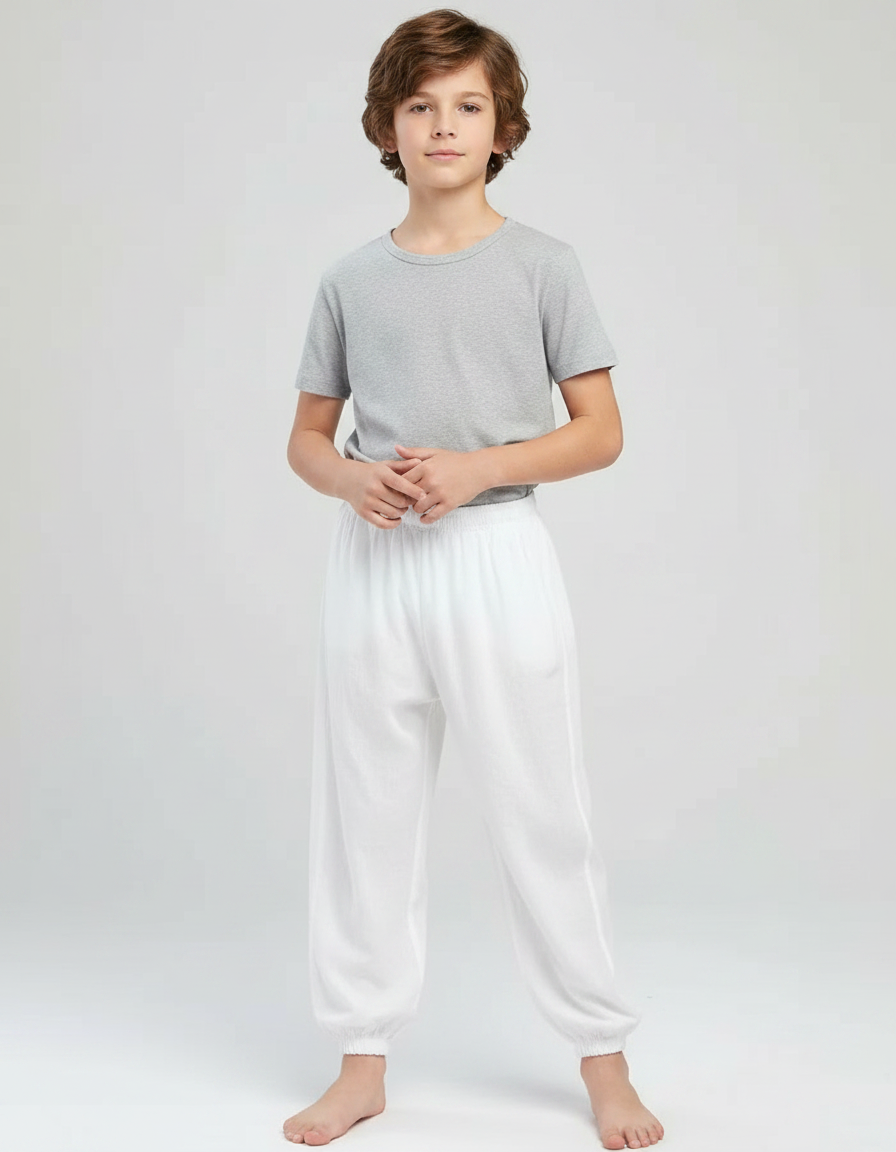 Pantalon Japonais Blanc Ample Coton Enfant Confortable