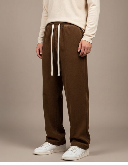 Pantalon Japonais Marron Velours Côtelé Ample Décontracté - Cordé