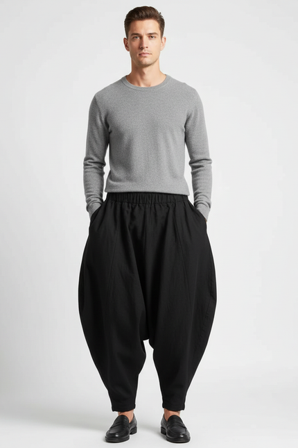 Pantalon Japonais Noir Ample Coton Sarouel Homme