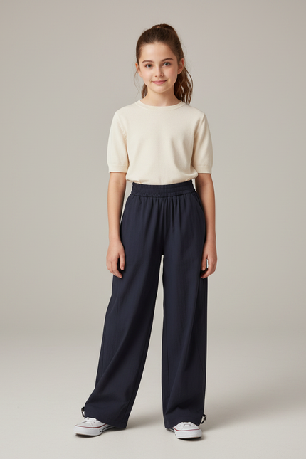 Pantalon Japonais Bleu Marine Fluide Ample Décontracté - Lin