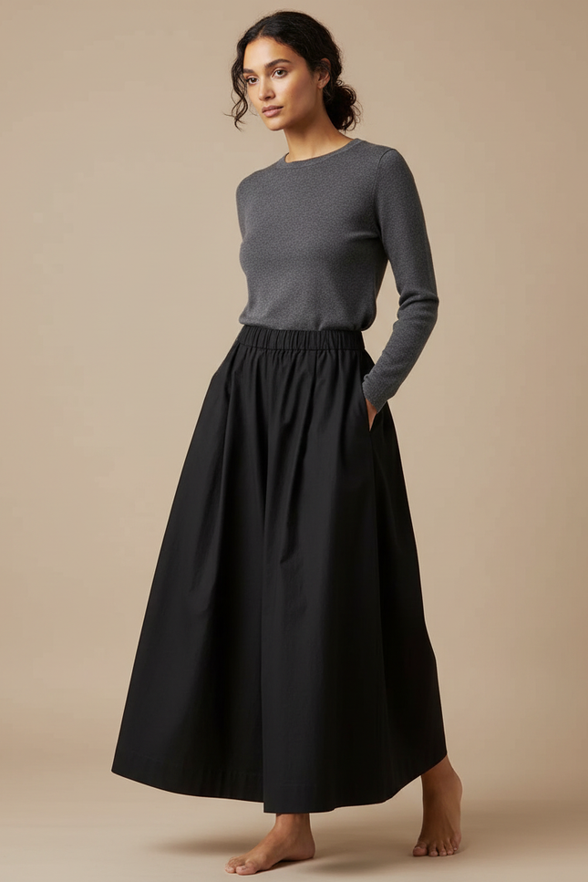Pantalon Japonais Noir Ample Fluide Coton Élégant - Gabardine