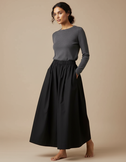 Pantalon Japonais Noir Ample Fluide Coton Élégant - Gabardine