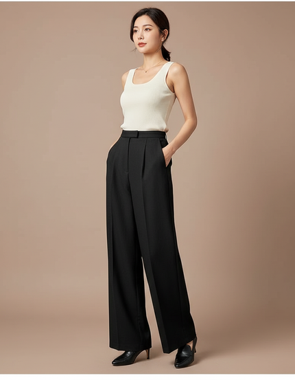 Pantalon Large Japonais Femme - Noir Gabardine