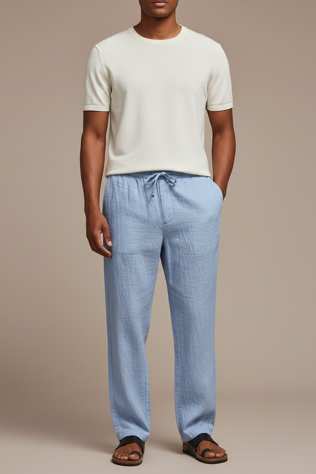 Pantalon Japonais Lin Ample Cordon Bleu Clair
