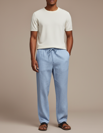Pantalon Japonais Lin Ample Cordon Bleu Clair