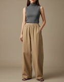 Pantalon Japonais Ample Beige Coton Unisexe Décontracté - Toile
