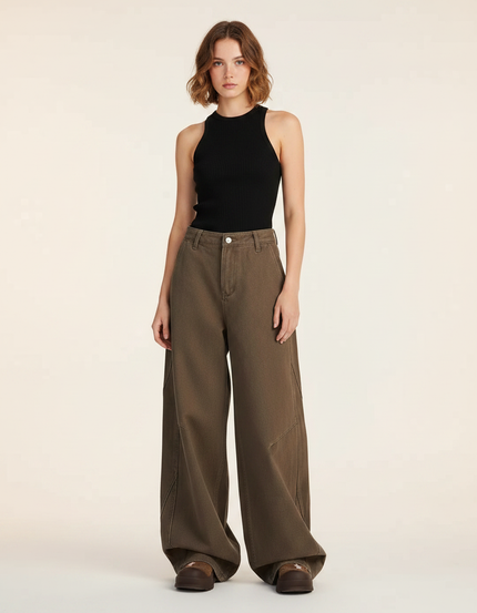 Pantalon Japonais Marron Ample Déstructuré Unisexe - Toile