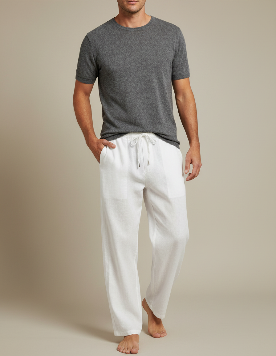 Pantalon Japonais Blanc Fluide Lin Coton Décontracté