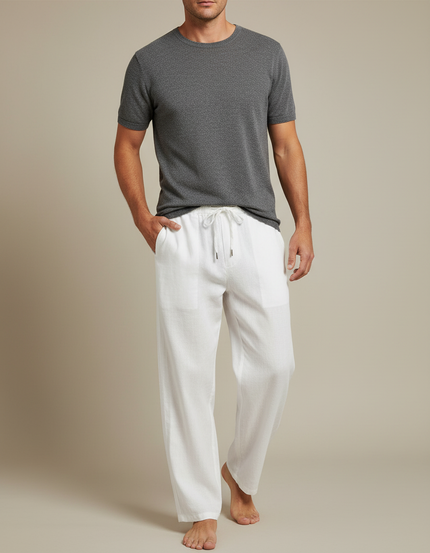 Pantalon Japonais Blanc Fluide Lin Coton Décontracté