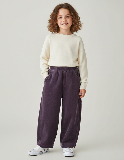 Pantalon Japonais Violet Côtelé Ample Décontracté Enfant - Cordé