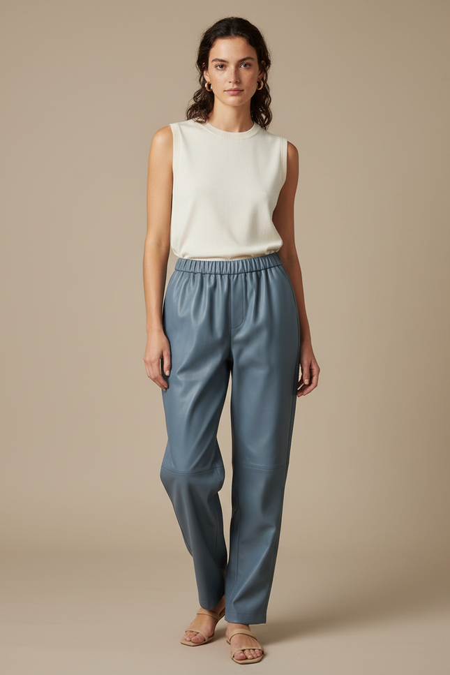 Pantalon Japonais Bleu Cuir Ample Taille Élastique