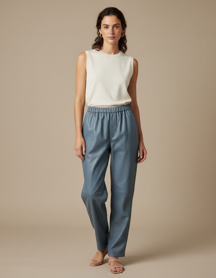 Pantalon Japonais Bleu Cuir Ample Taille Élastique