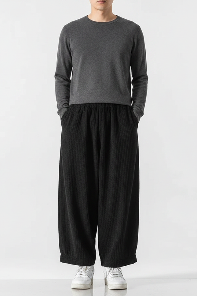 Pantalon Velours Japonais Homme - Noir Cordé