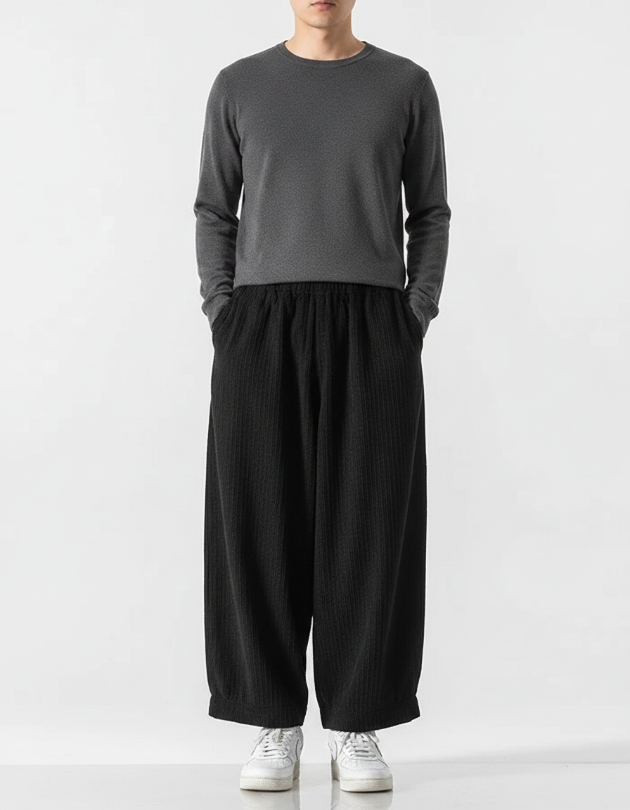 Pantalon Velours Japonais Homme - Noir Cordé
