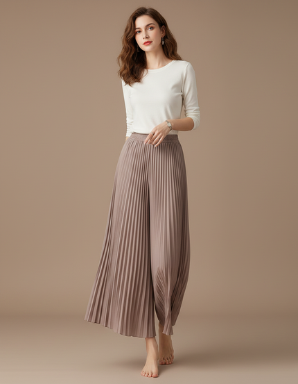 Pantalon Japonais Plissé Fluide Ample Élégant Marron - Polyester
