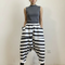 Pantalon Japonais Harem Rayé Noir Blanc Ample - Imprimé Polyester