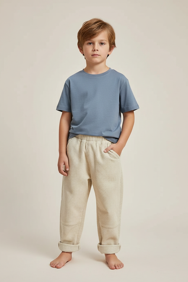 Pantalon Japonais Velours Côtelé Beige Ample Enfant