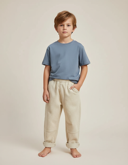 Pantalon Japonais Velours Côtelé Beige Ample Enfant