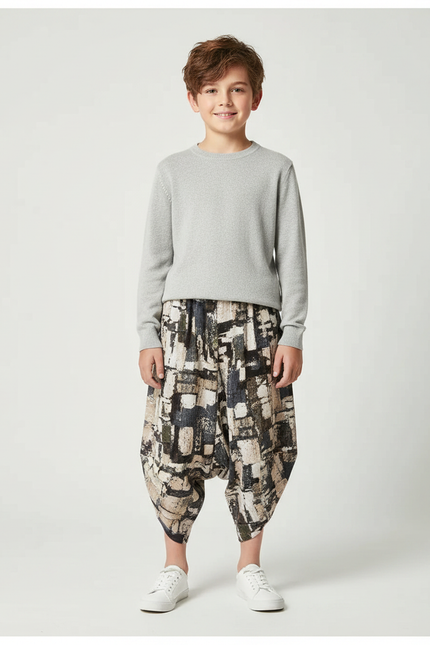 Pantalon Japonais Harem Imprimé Ample Décontracté Enfant - Multicolore Coton