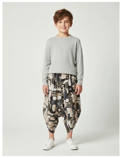 Pantalon Japonais Harem Imprimé Ample Décontracté Enfant - Multicolore Coton