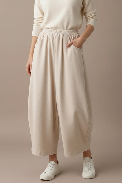 Pantalon Japonais Beige Ample Coton Décontracté Harem - Molleton
