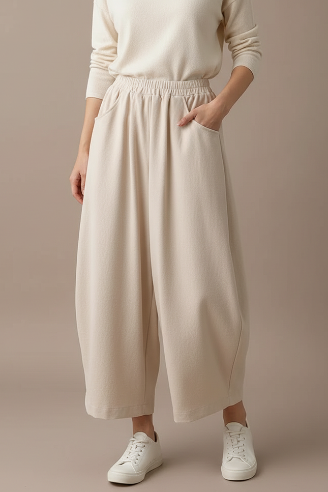 Pantalon Japonais Beige Ample Coton Décontracté Harem - Molleton