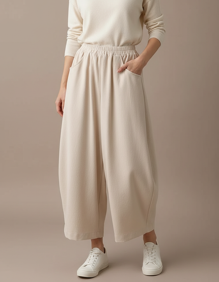 Pantalon Japonais Beige Ample Coton Décontracté Harem - Molleton
