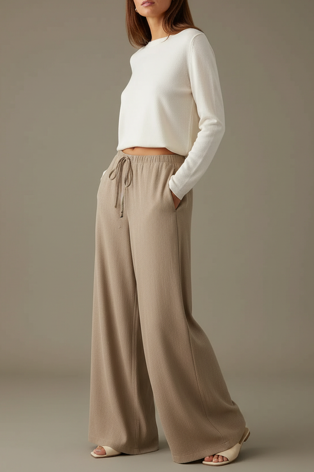Pantalon Japonais Beige Ample Fluide Décontracté Femme - Maille