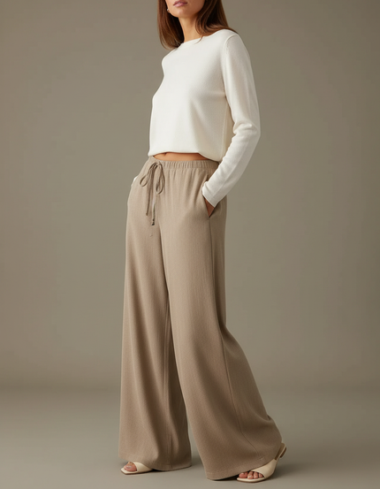 Pantalon Japonais Beige Ample Fluide Décontracté Femme - Maille