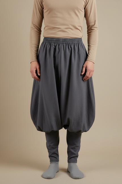 Pantalon Japonais Gris Ample Coton Bouffant Confortable - Molleton