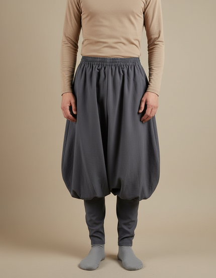 Pantalon Japonais Gris Ample Coton Bouffant Confortable - Molleton