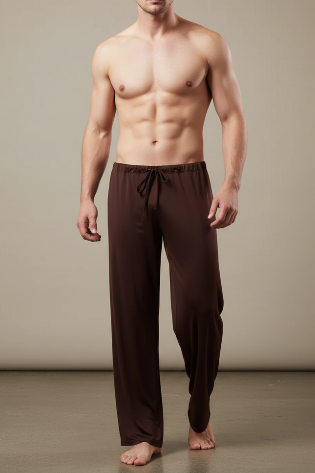Pantalon Japonais Marron Ample Fluide Cordon Homme - Viscose