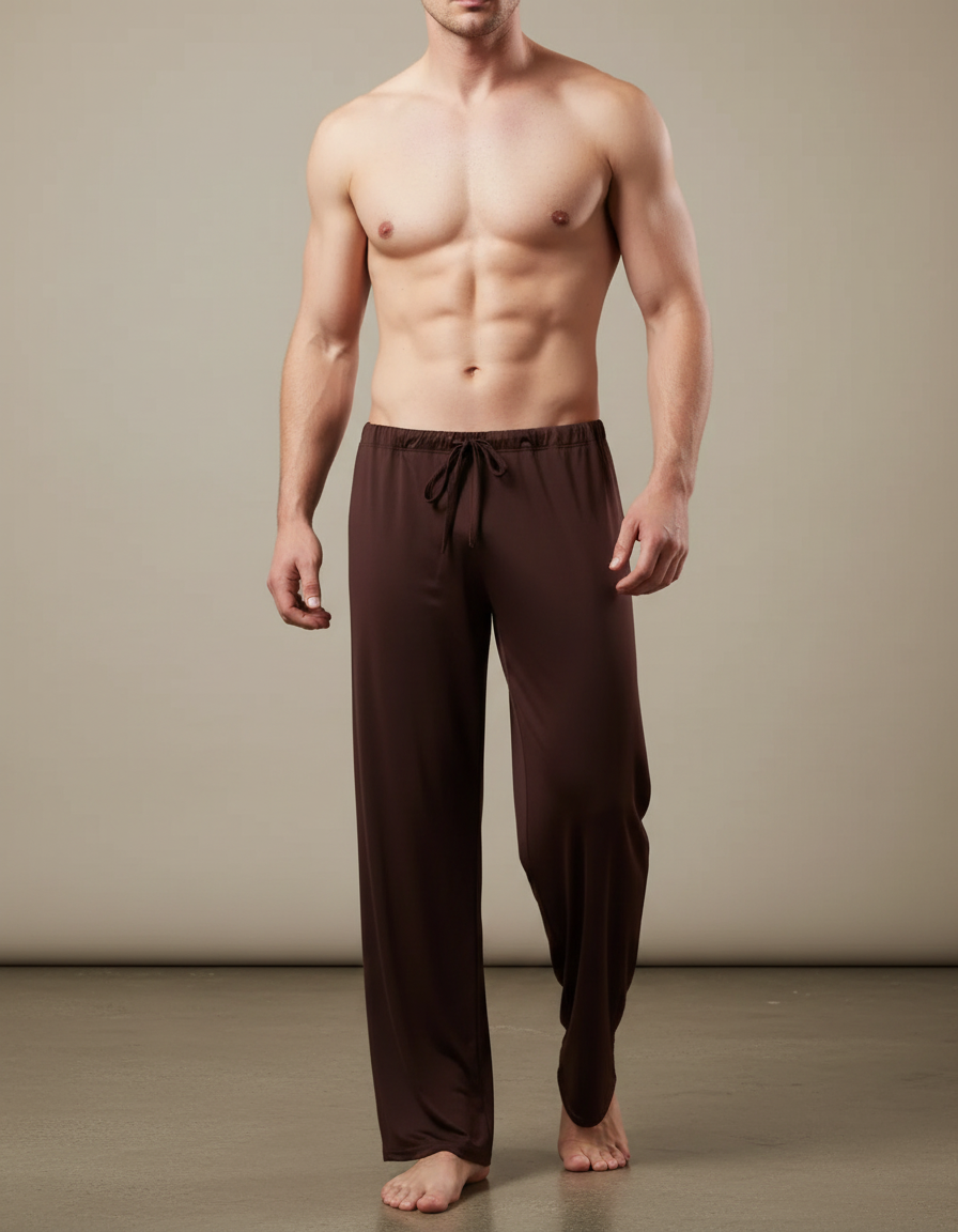Pantalon Japonais Marron Ample Fluide Cordon Homme - Viscose