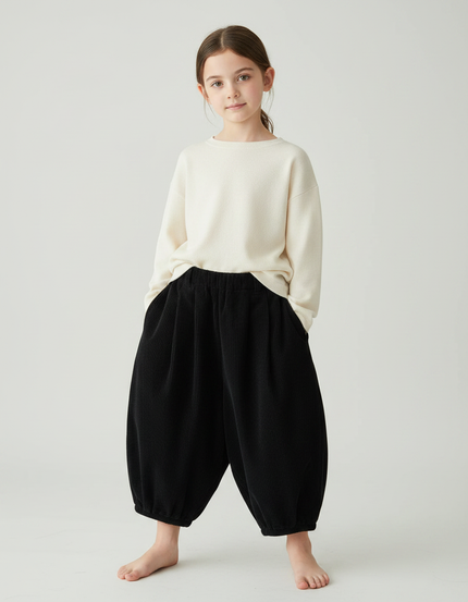 Pantalon Japonais Côtelé Noir Ample Confortable Enfant - Cordé