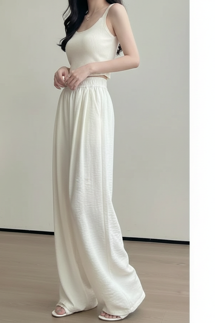 Pantalon Japonais Blanc Fluide Ample Décontracté Chic - Viscose