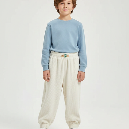 Pantalon Japonais Garçon Beige Taille Elastique - Cordé