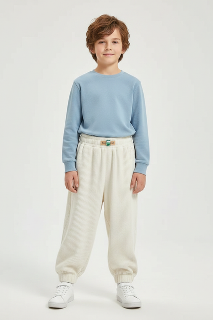 Pantalon Japonais Garçon Beige Taille Elastique - Cordé
