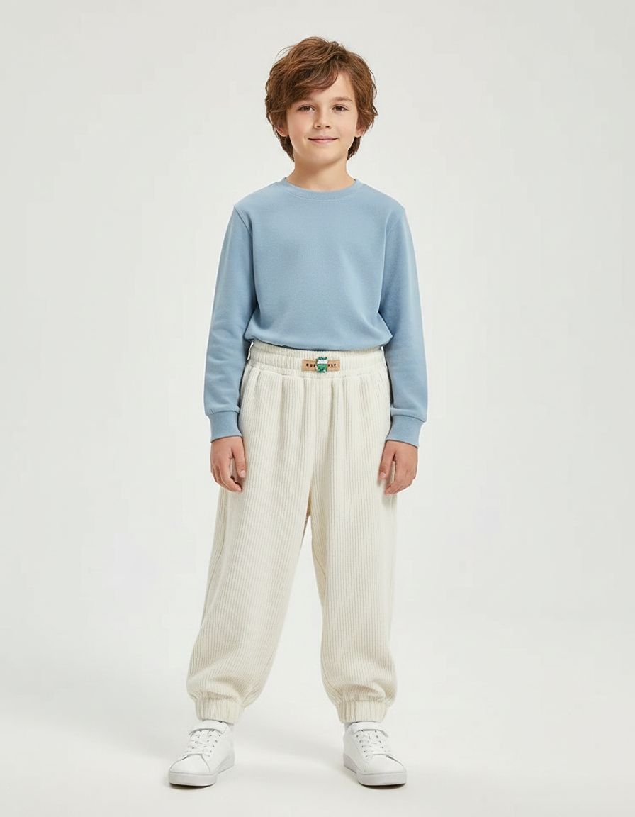 Pantalon Japonais Garçon Beige Taille Elastique - Cordé