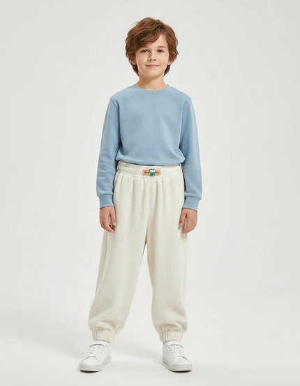 Pantalon Japonais Garçon Beige Taille Elastique - Cordé