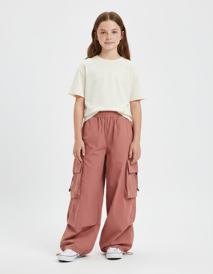 Pantalon Japonais Rose Cargo Ample Streetwear Enfant - Polyester