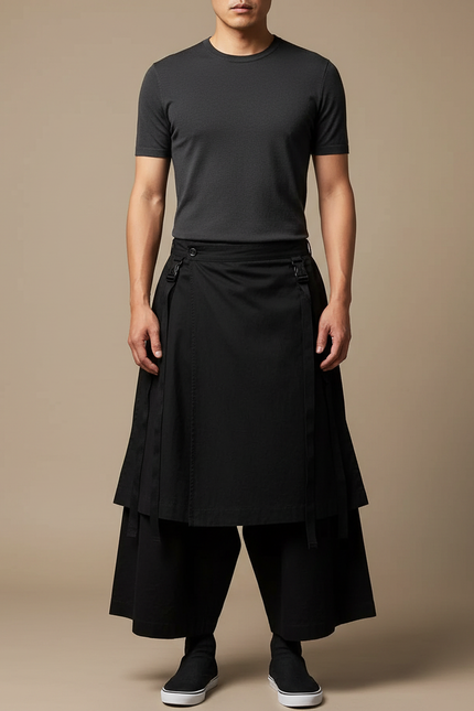 Pantalon Japonais Noir Ample Coton Gothique Streetwear