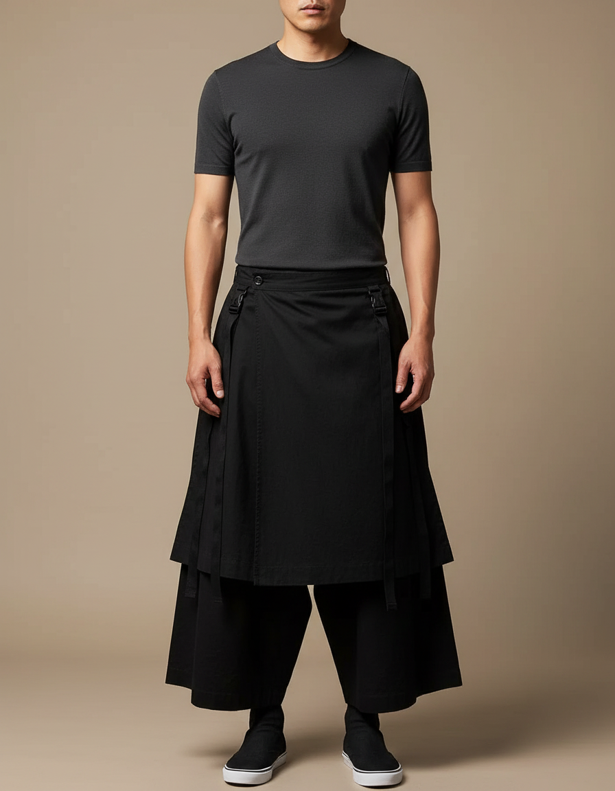 Pantalon Japonais Noir Ample Coton Gothique Streetwear
