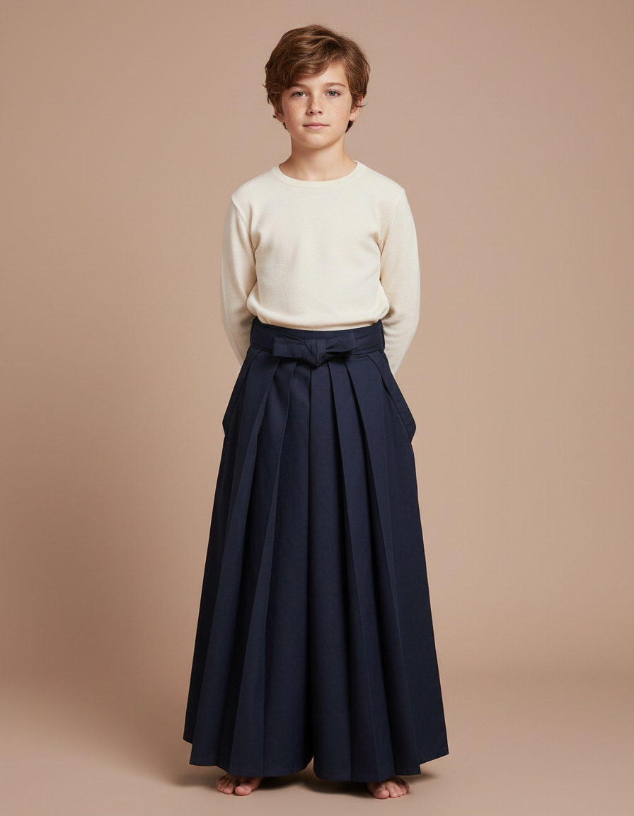 Pantalon Japonais Bleu Marine Plissé Ample Traditionnel - Gabardine