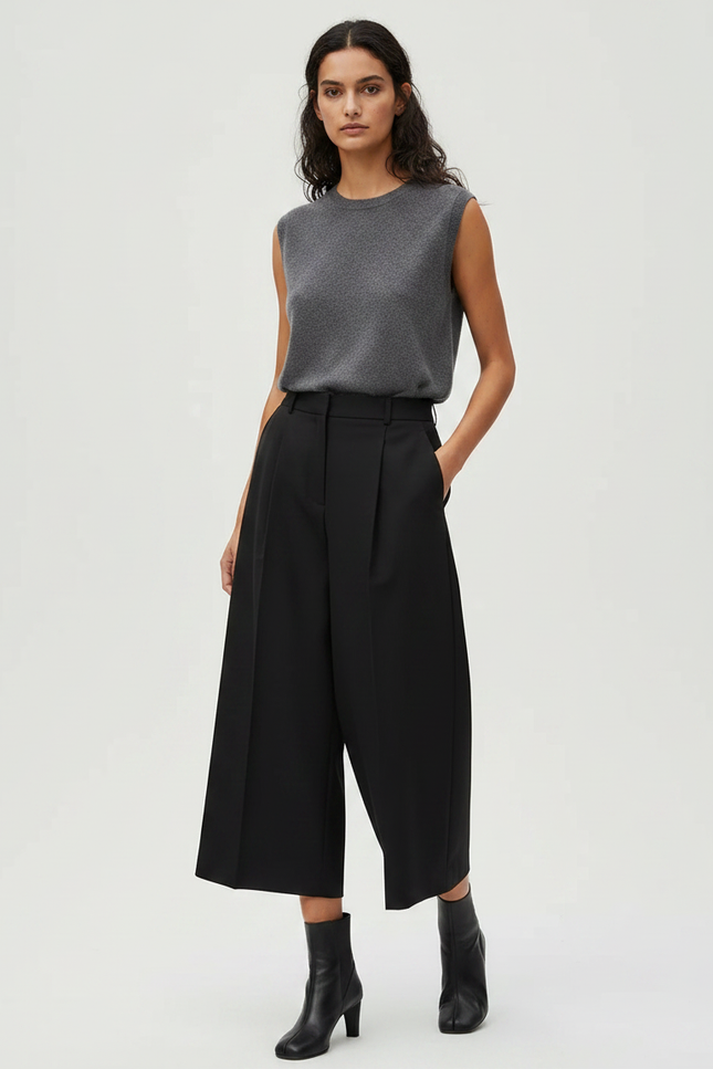 Pantalon Japonais Noir Large Plissé Ample Femme - Polyester