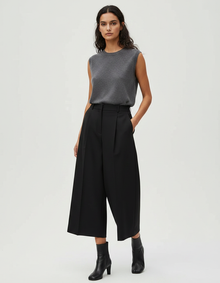 Pantalon Japonais Noir Large Plissé Ample Femme - Polyester