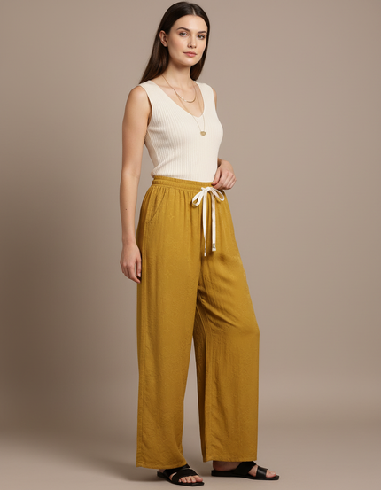 Pantalon Japonais Ample Fluide Jaune Moutarde Cordon - Viscose