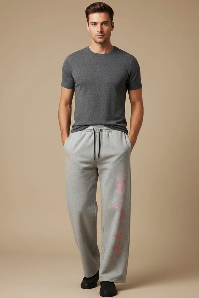 Pantalon Japonais Gris Ample Sakura Décontracté Homme - Molleton
